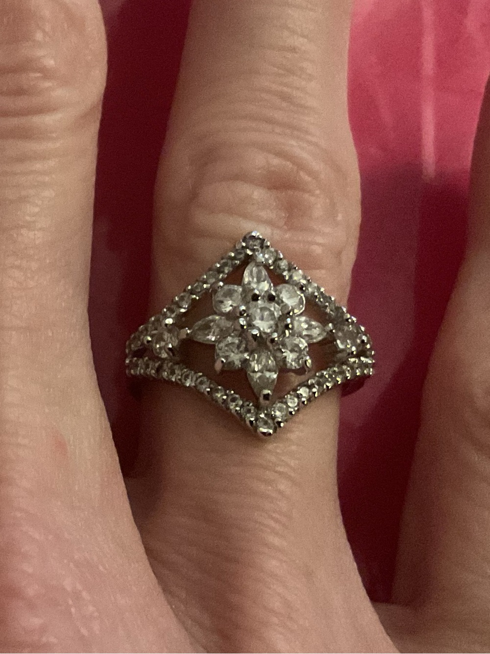 925 SS Art Deco Statement Cocktail Ring | Geometric Halo CZ | JCM | Size 6–6.5 - Picture 2 of 9
